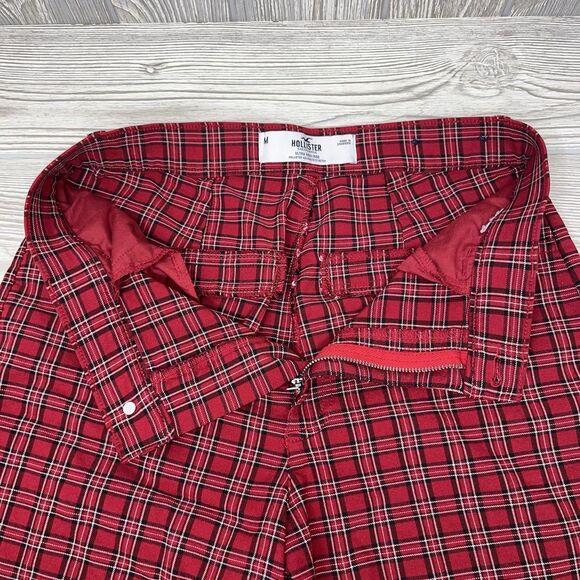 Hollister Ultra High-Rise Red Plaid Pants Juniors Size Medium Stretch - Picture 6 of 12